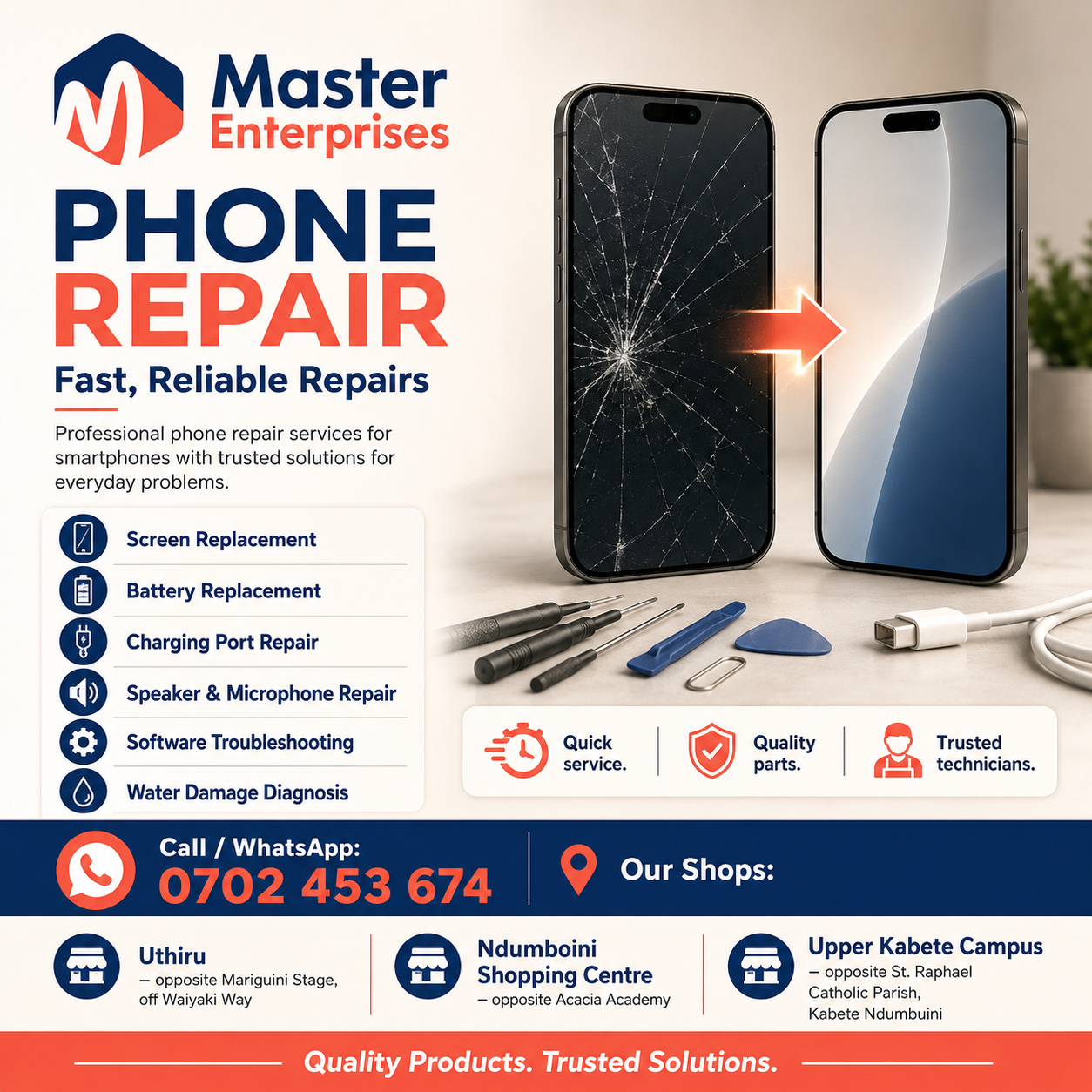 Phone repair services at Master Enterprises Uthiru